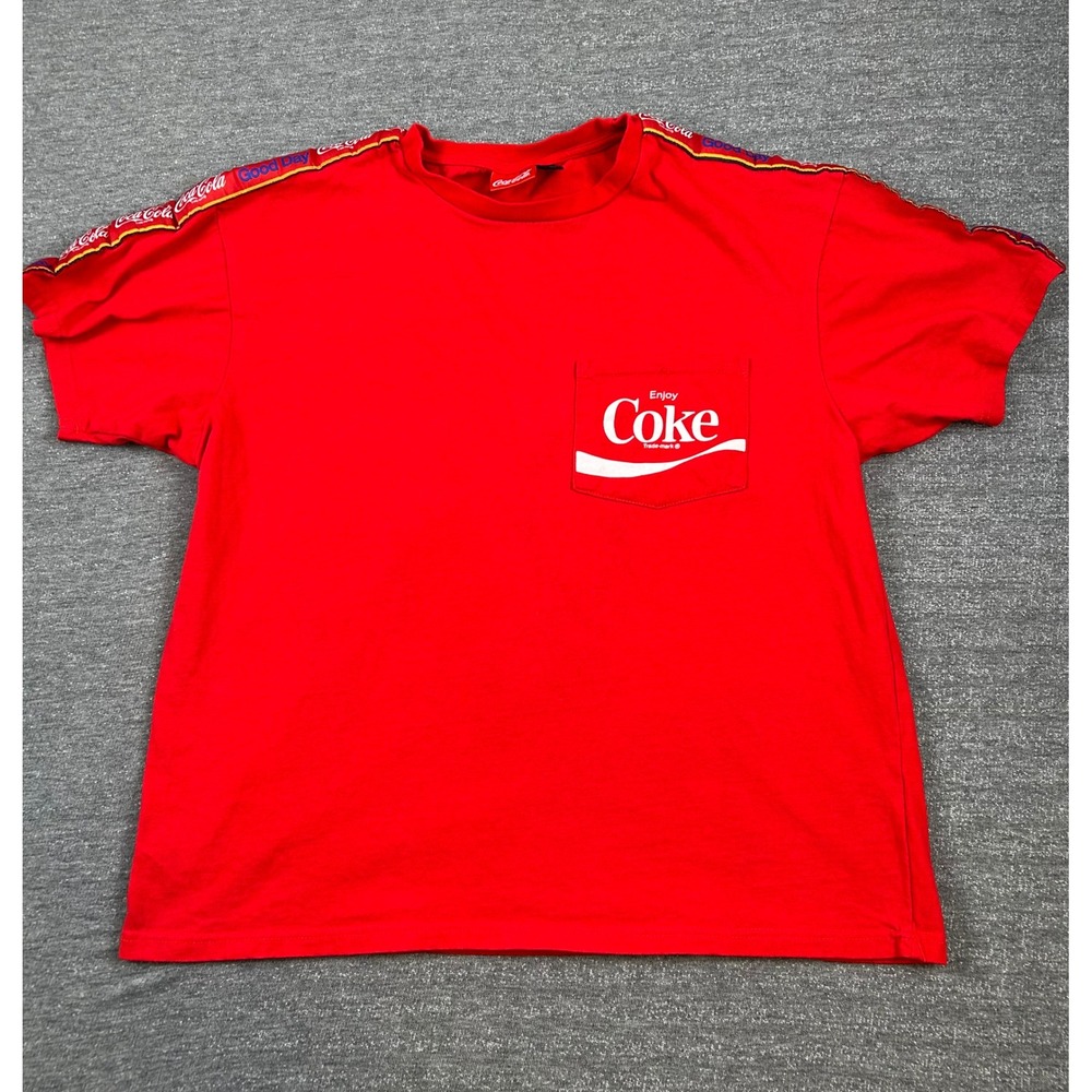 ENJOY COCA COLA Red Pocket T Shirt Logo "Have a Good Day" Shoulder Sleeve Size M